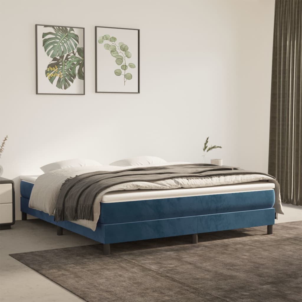 Box Spring Postel S Matrací Tmavě Modrá Samet Tmavě Moddrá