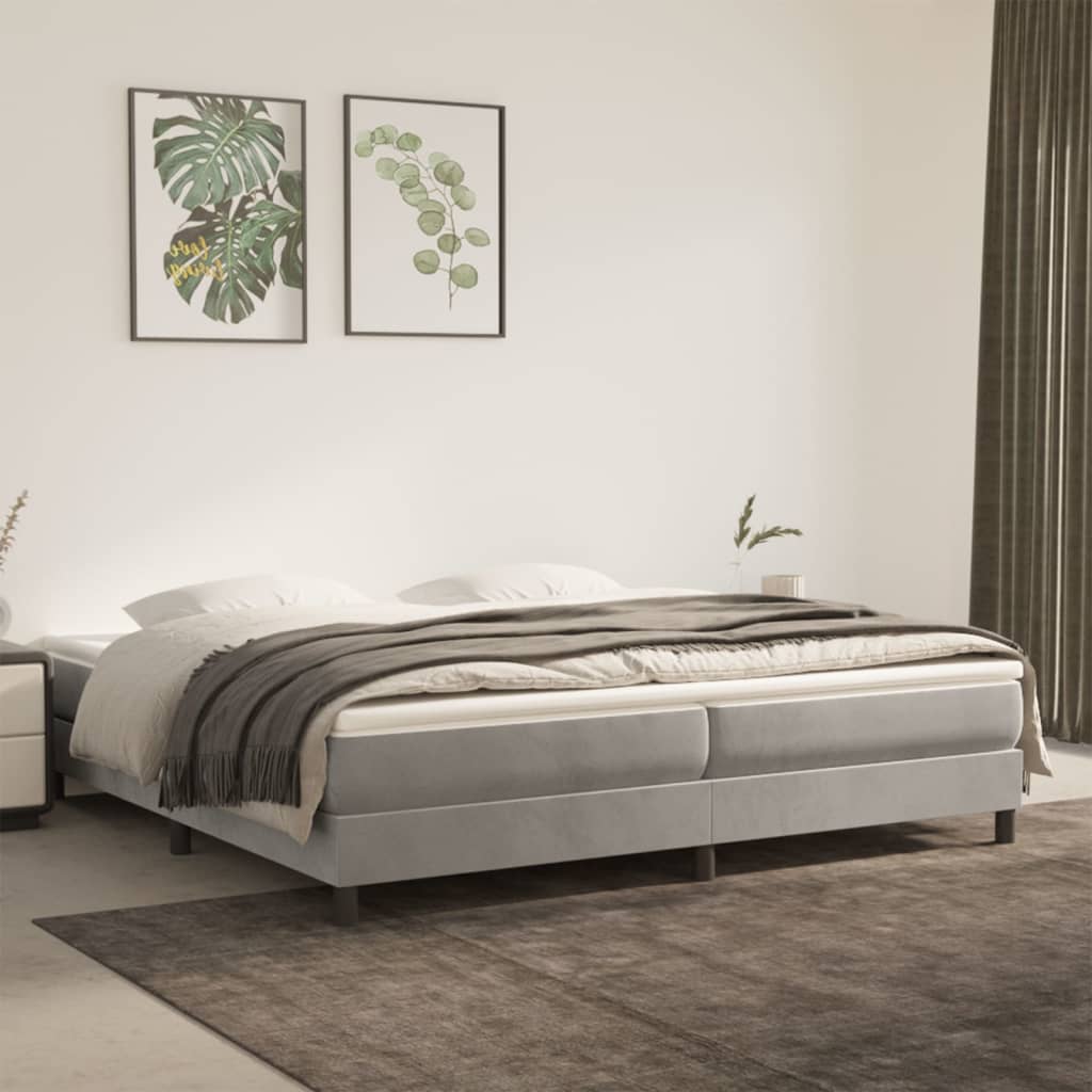 Box Spring Postel S Matrací Světle Šedá 200X200 Cm Samet