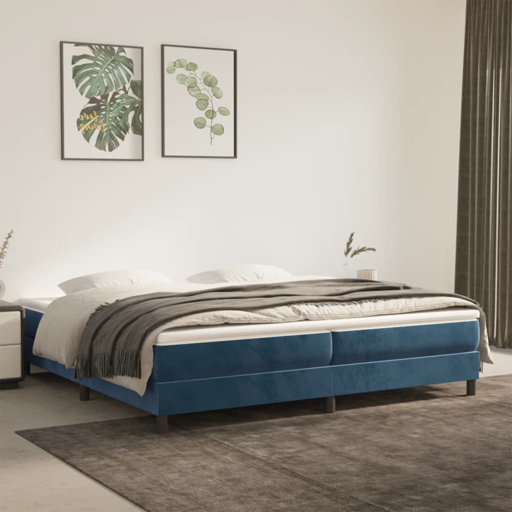 Box Spring Postel S Matrací Tmavě Modrá Samet Tmavě Moddrá