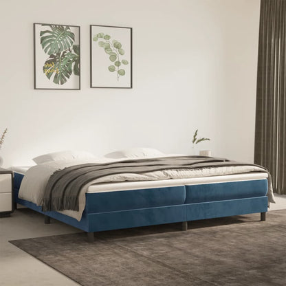 Box Spring Postel S Matrací Tmavě Modrá Samet Tmavě Moddrá