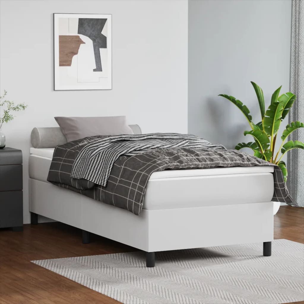 Box Spring Postel S Matrací Umělá Kůže Bílá