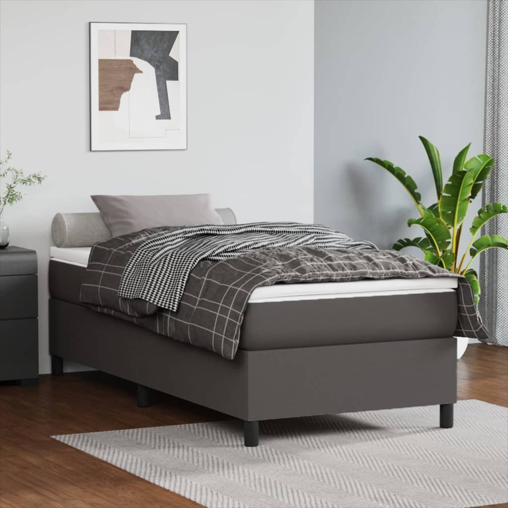 Box Spring Postel S Matrací Šedá Umělá Kůže Šedá