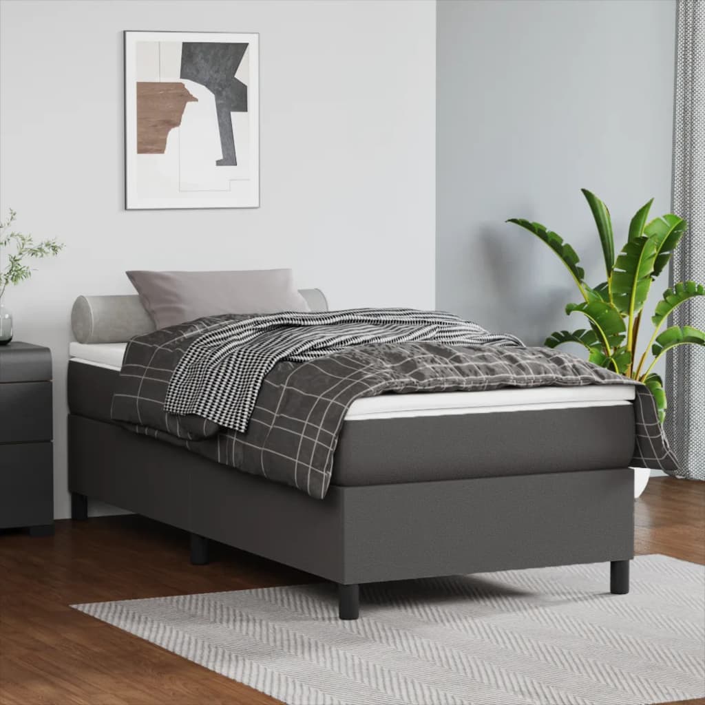 Box Spring Postel S Matrací Šedá Umělá Kůže Šedá