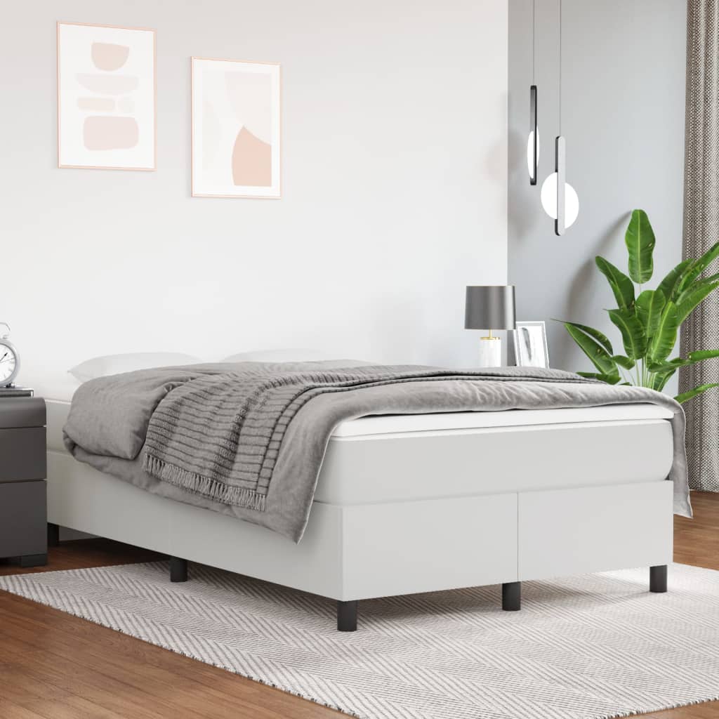 Box Spring Postel S Matrací Umělá Kůže Bílá
