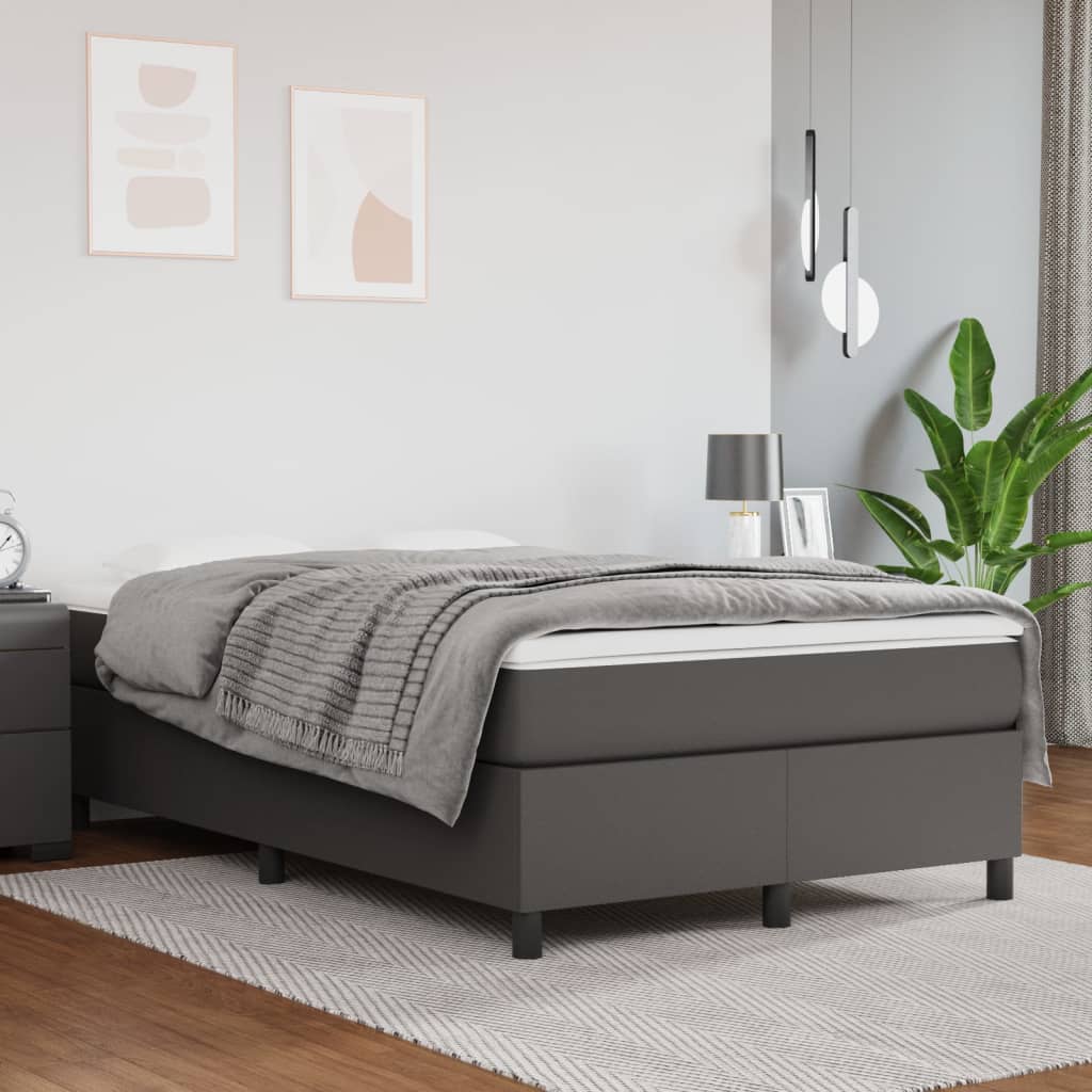 Box Spring Postel S Matrací Šedá Umělá Kůže Šedá