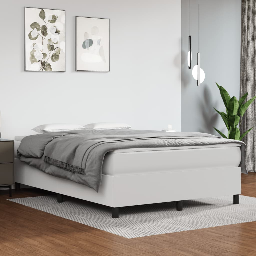 Box Spring Postel S Matrací Umělá Kůže Bílá