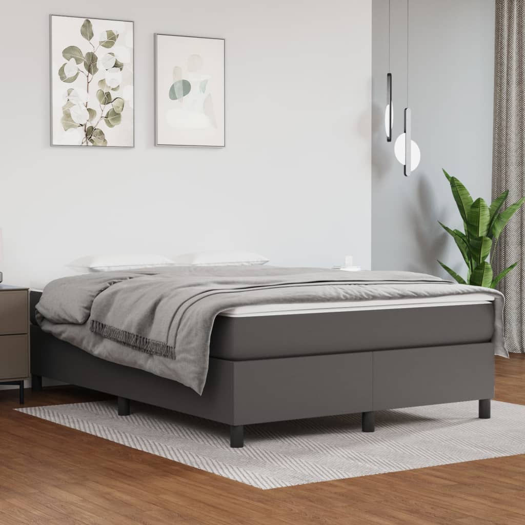 Box Spring Postel S Matrací Šedá Umělá Kůže Šedá