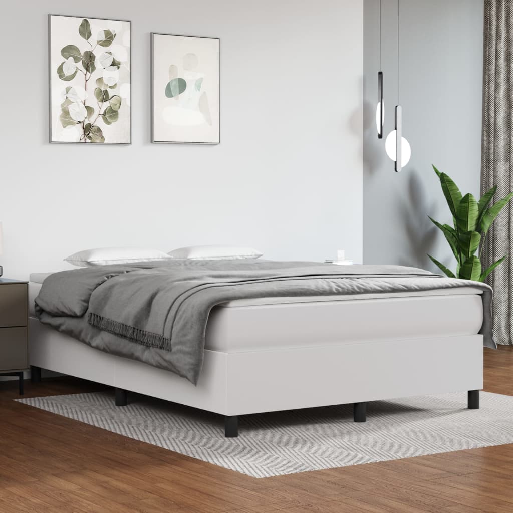 Box Spring Postel S Matrací Umělá Kůže Bílá