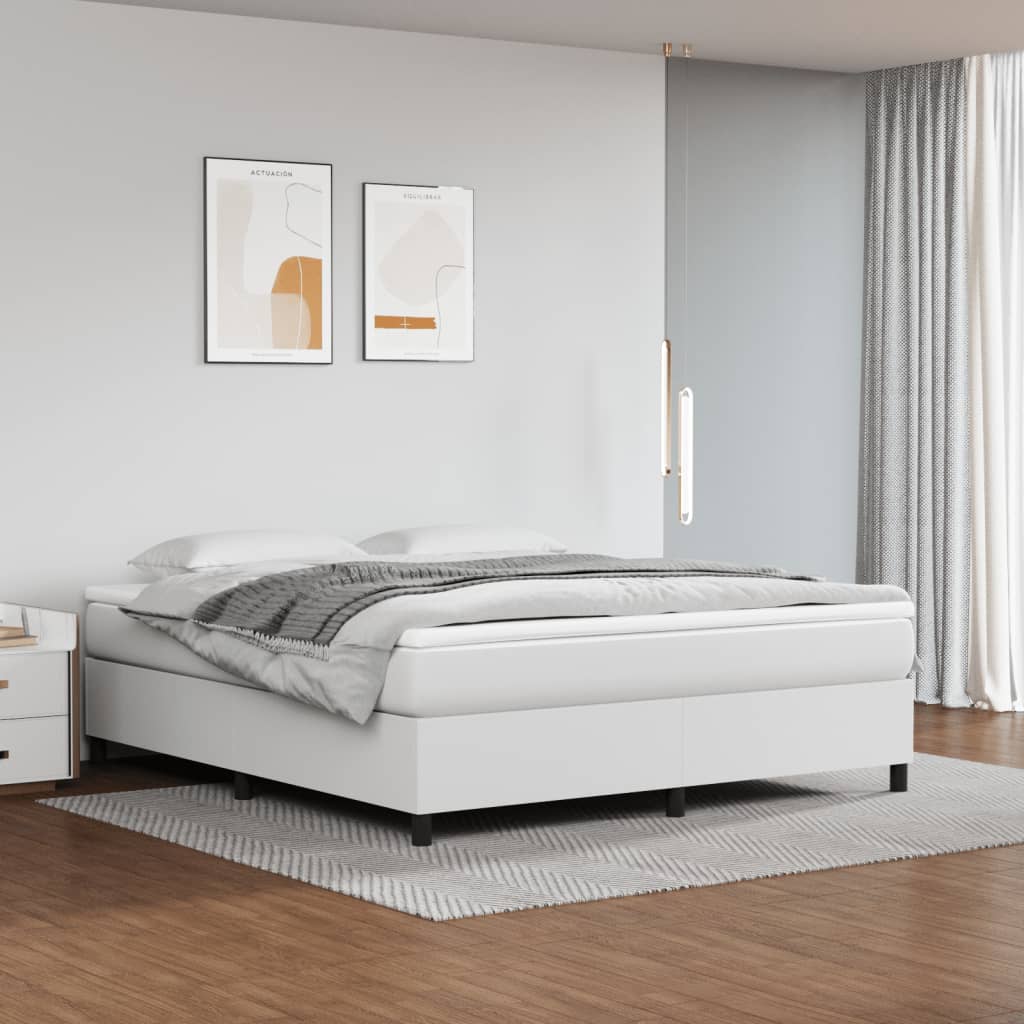Box Spring Postel S Matrací Umělá Kůže Bílá