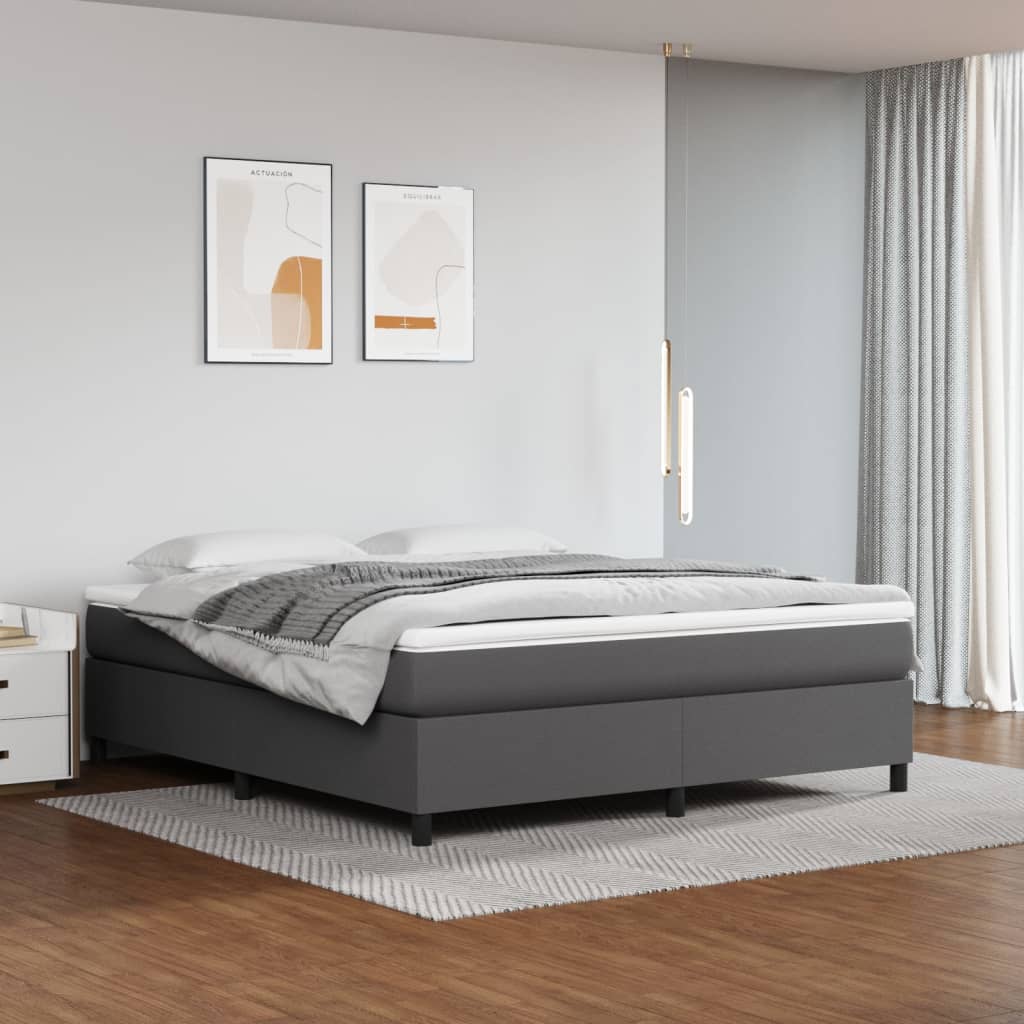 Box Spring Postel S Matrací Šedá Umělá Kůže Šedá