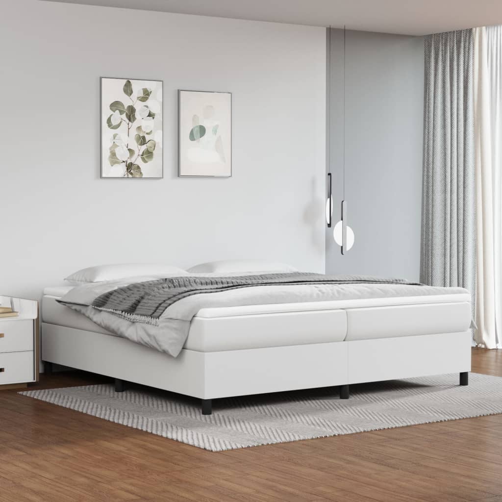 Box Spring Postel S Matrací Umělá Kůže Bílá