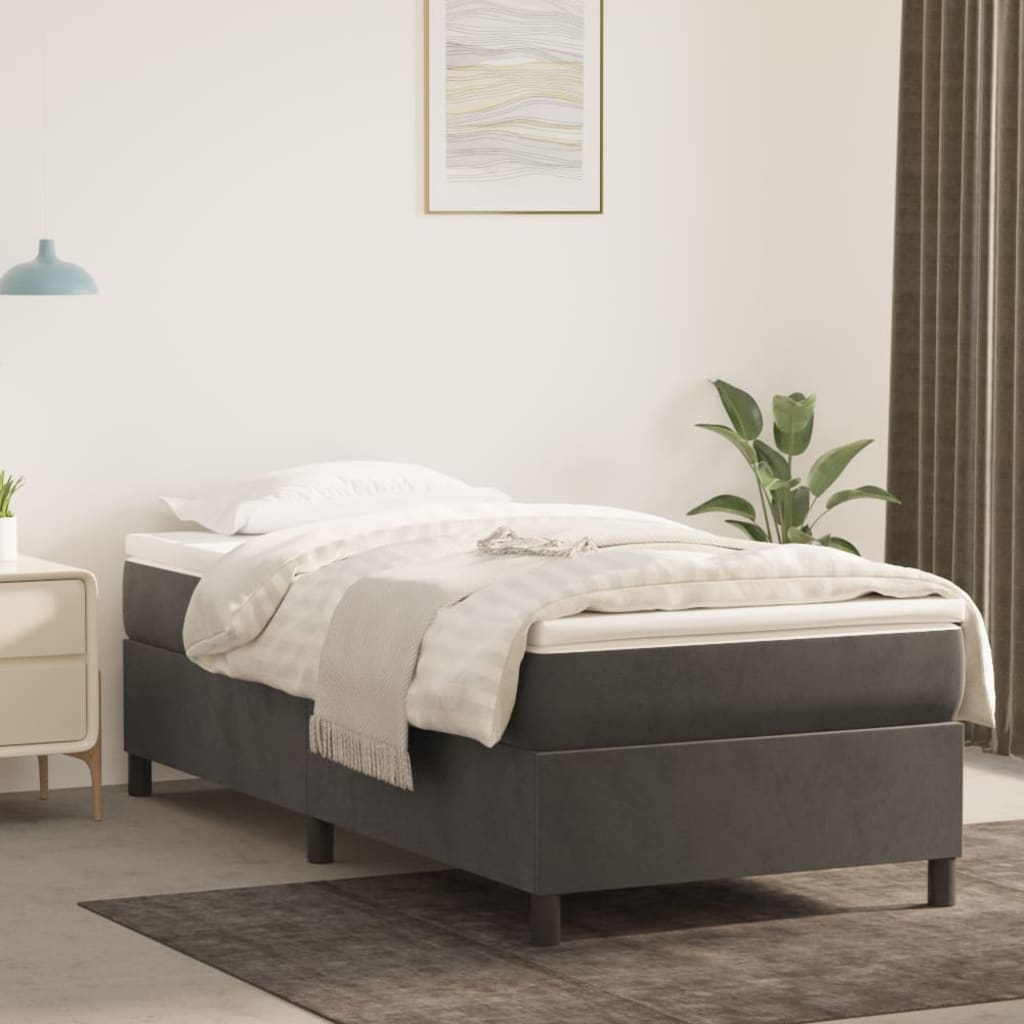 Box Spring Postel S Matrací Tmavě Šedá 90X190 Cm Samet