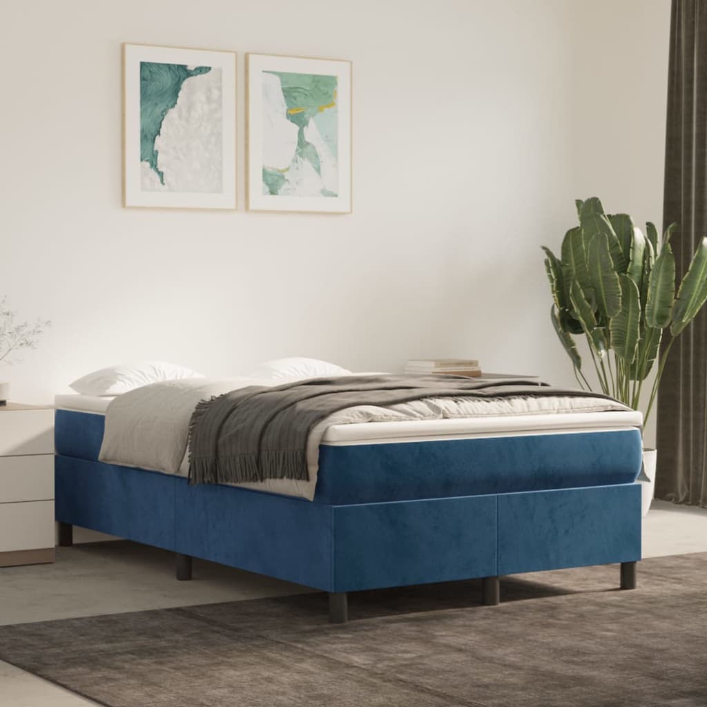 Box Spring Postel S Matrací Tmavě Modrá Samet Tmavě Moddrá
