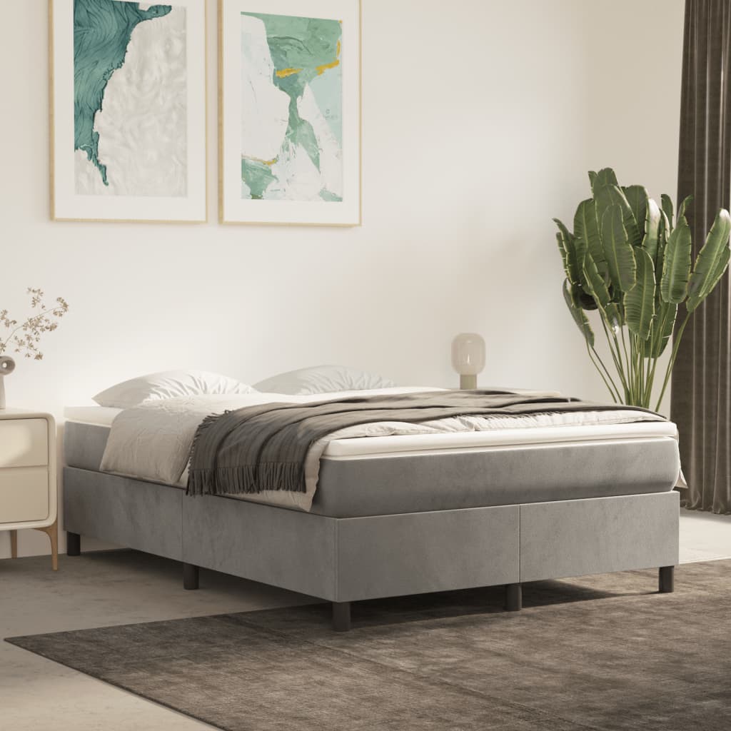 Box Spring Postel S Matrací Světle Šedá 140X190 Cm Samet