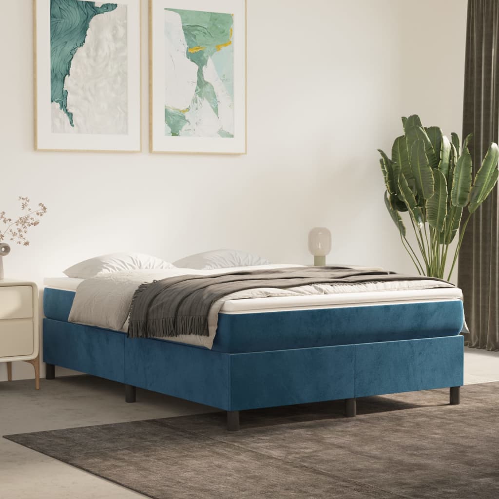 Box Spring Postel S Matrací Tmavě Modrá Samet Tmavě Moddrá