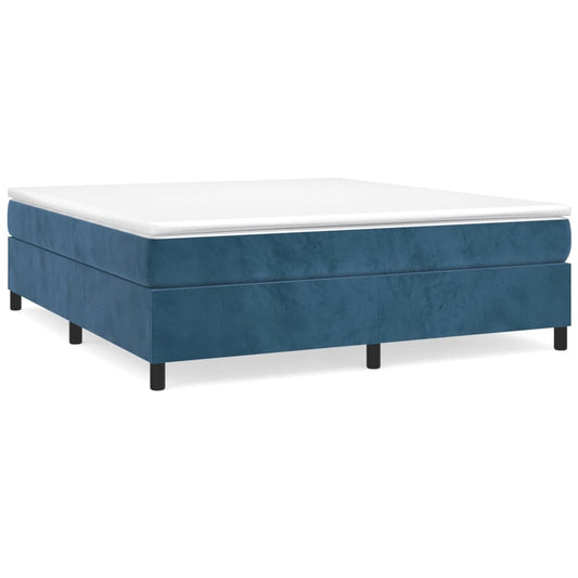Box Spring Postel S Matrací Tmavě Modrá Samet Tmavě Moddrá