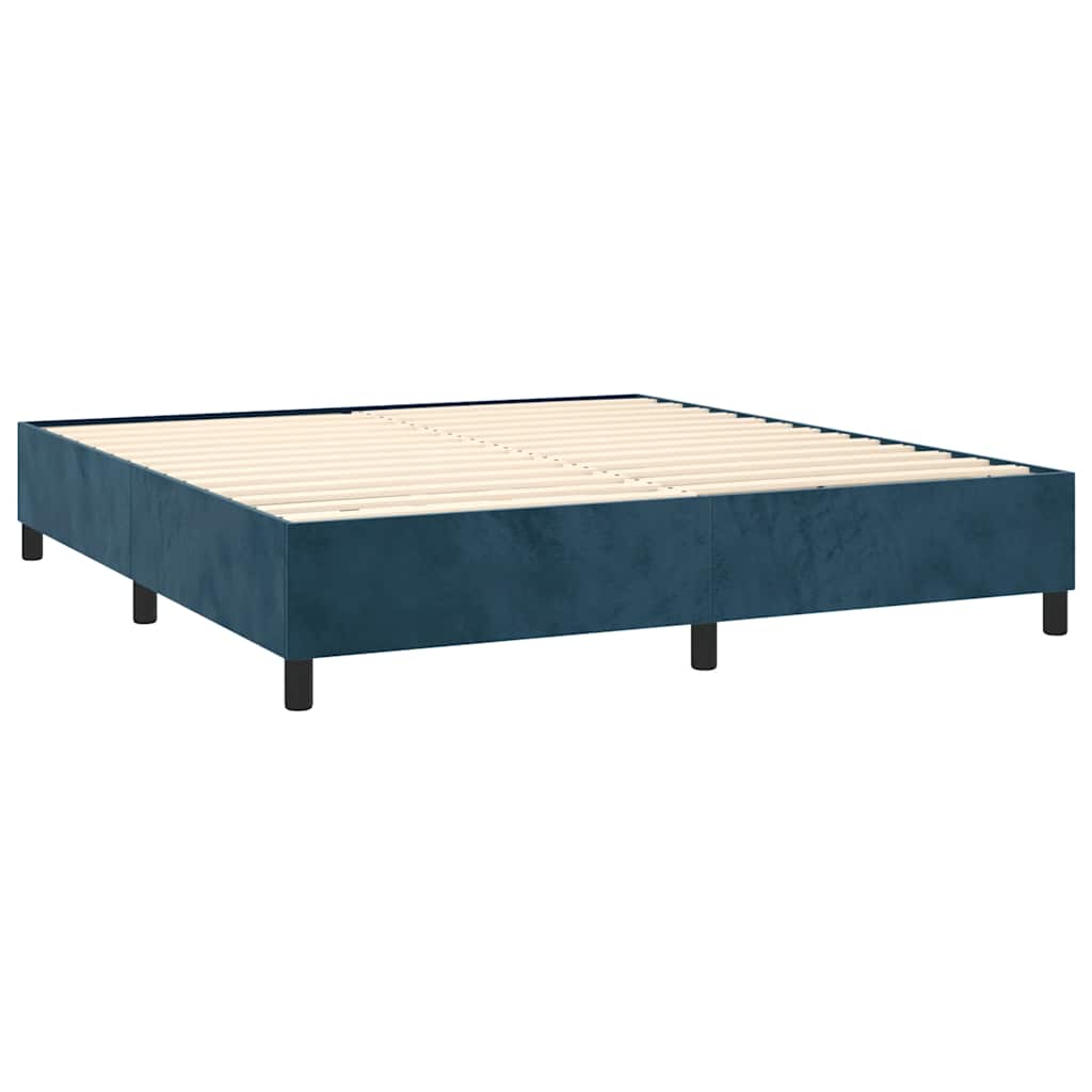 Box Spring Postel S Matrací Tmavě Modrá Samet Tmavě Moddrá
