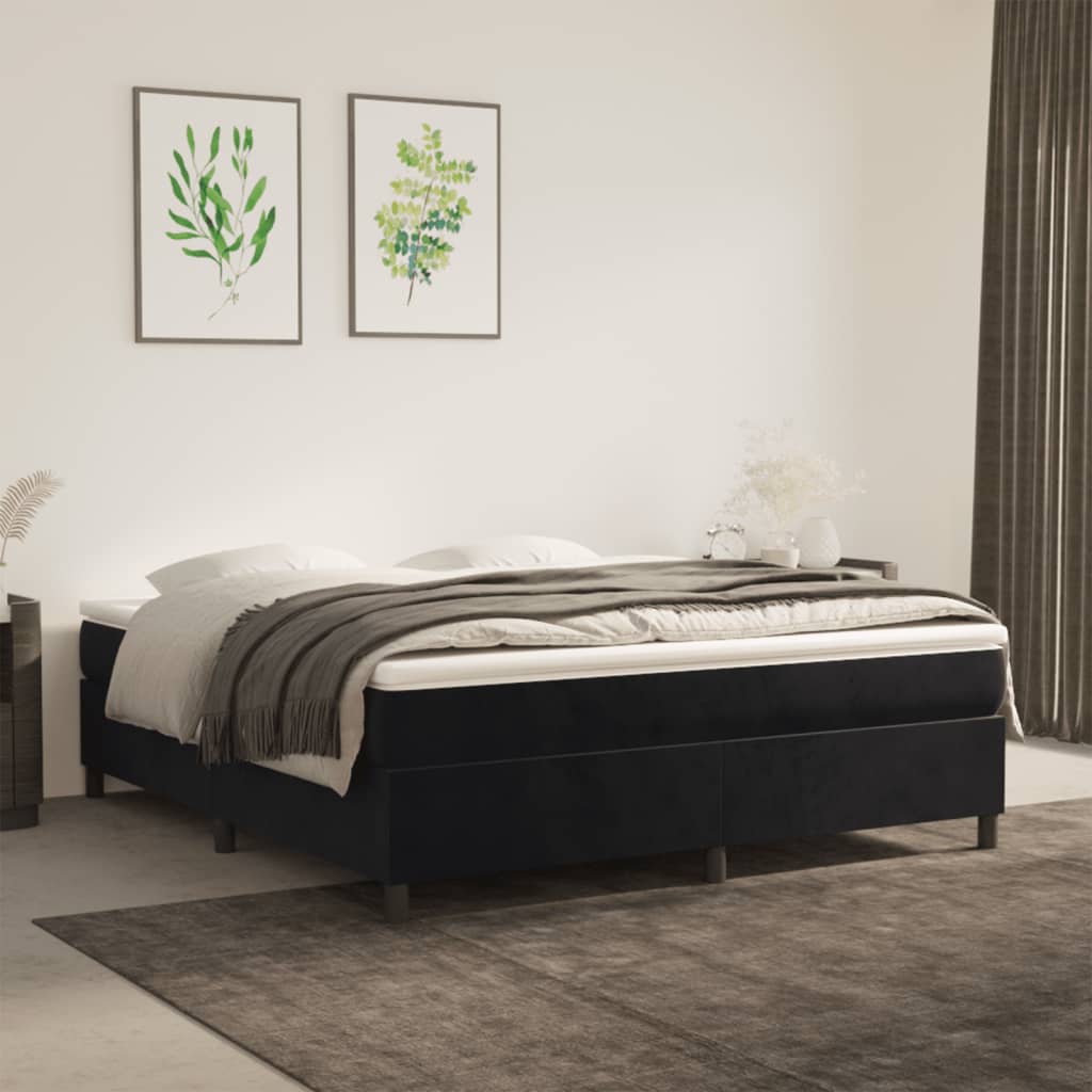 Box Spring Postel S Matrací Černá Samet Černá
