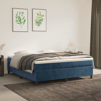 Box Spring Postel S Matrací Tmavě Modrá Samet Tmavě Moddrá