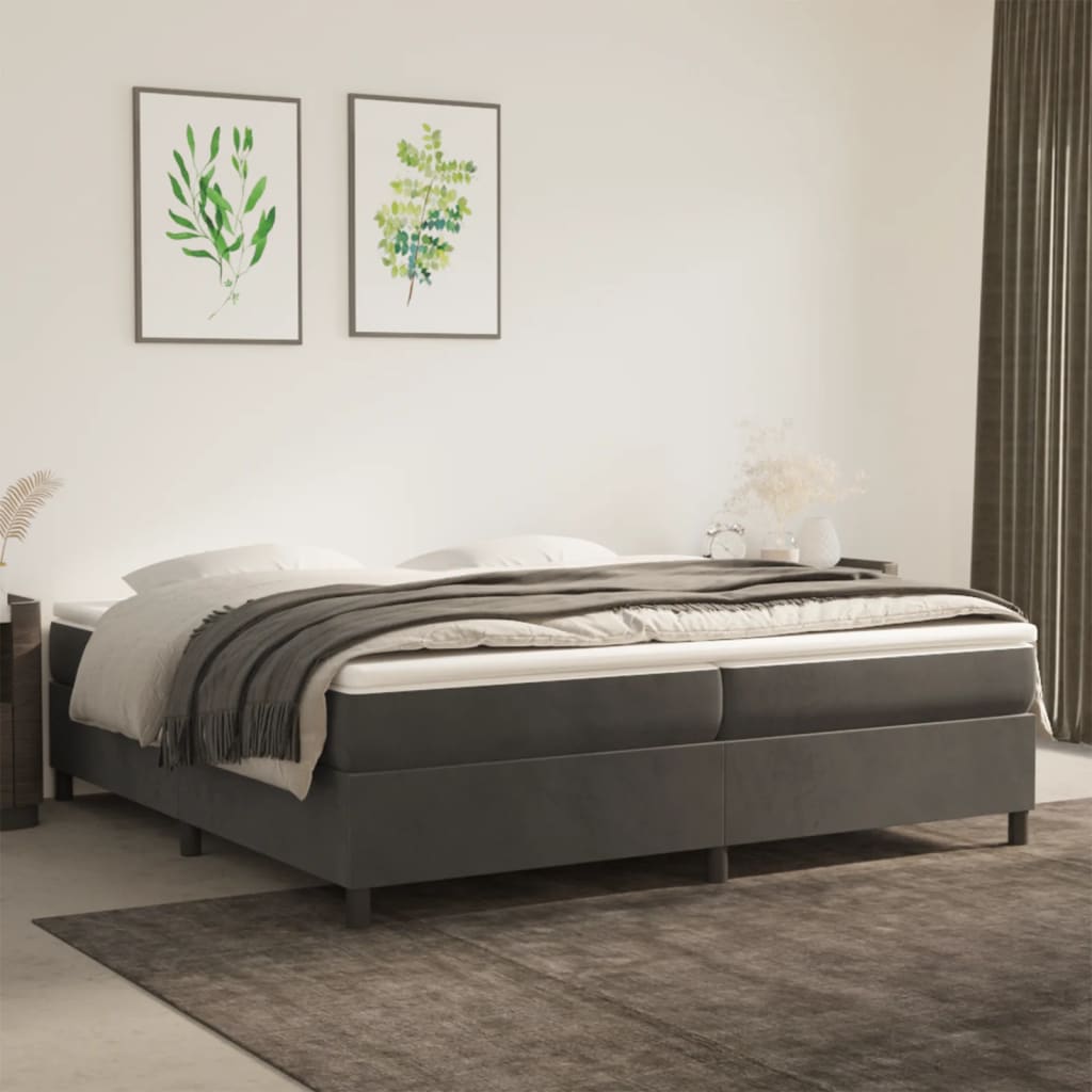 Box Spring Postel S Matrací Tmavě Šedá 200X200 Cm Samet