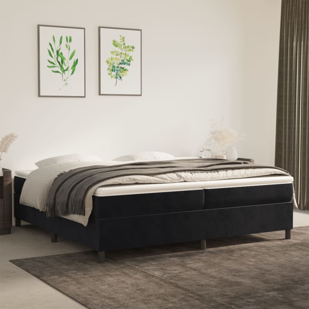 Box Spring Postel S Matrací Černá Samet Černá