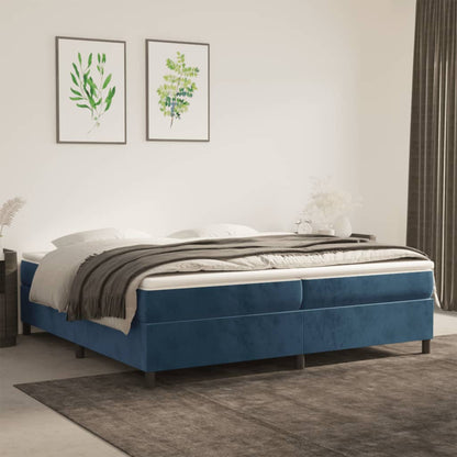 Box Spring Postel S Matrací Tmavě Modrá Samet Tmavě Moddrá