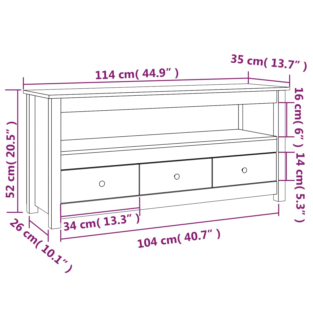 Tv Skříňka 114X35X52 Cm Masivní Borové Dřevo