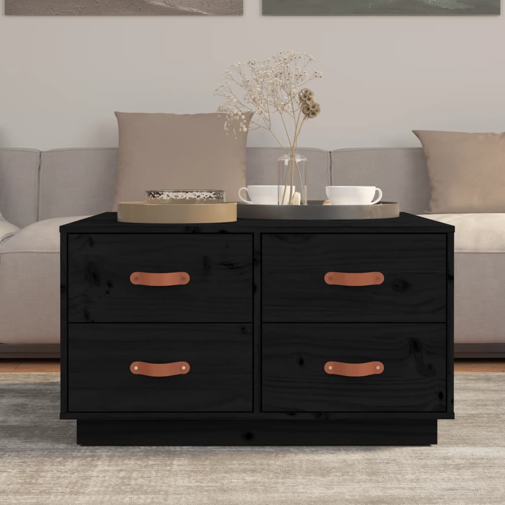 Konferenční Stolek Černý 80X80X45 Cm Masivní Borové Dřevo