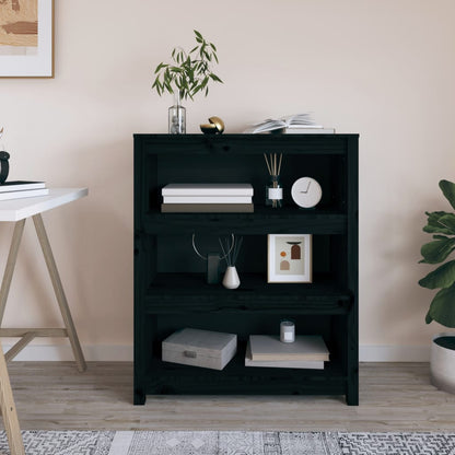 Knihovna Černá 50X35X Masivní Dřevo Borovice Černá