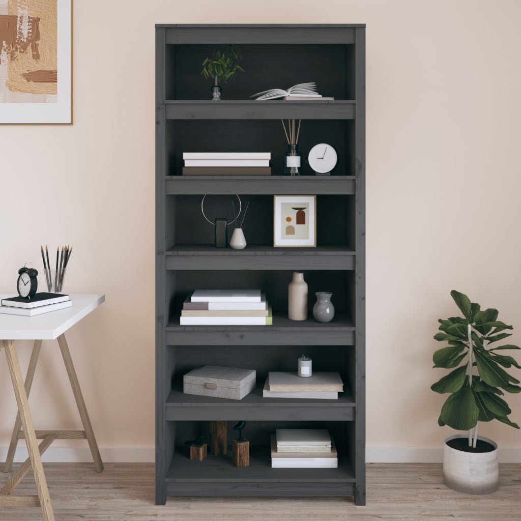 Knihovna Šedá 50 X 35 X Masivní Dřevo Borovice Šedá