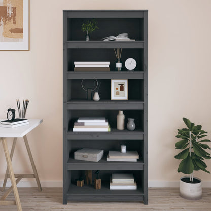 Knihovna Šedá 50 X 35 X Masivní Dřevo Borovice Šedá