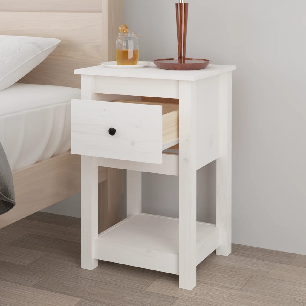 Noční Stolky 2 Ks Bílé 40 X 35 X 61,5 Cm Masivní Borové Dřevo