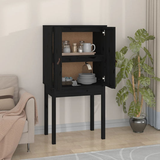 Skříň Highboard Černá 60X40X120 Cm Masivní Borové Dřevo