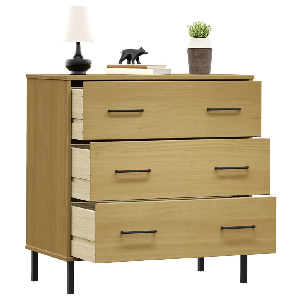 Příborník Se 3 Zásuvkami Hnědý 77X40X79,5 Cm Masivní Dřevo Oslo