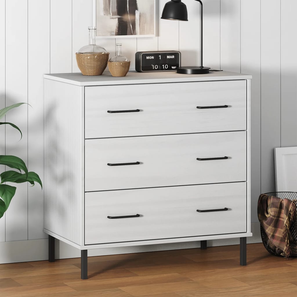 Příborník Se 3 Zásuvkami Bílý 77X40X79,5 Cm Masivní Dřevo Oslo