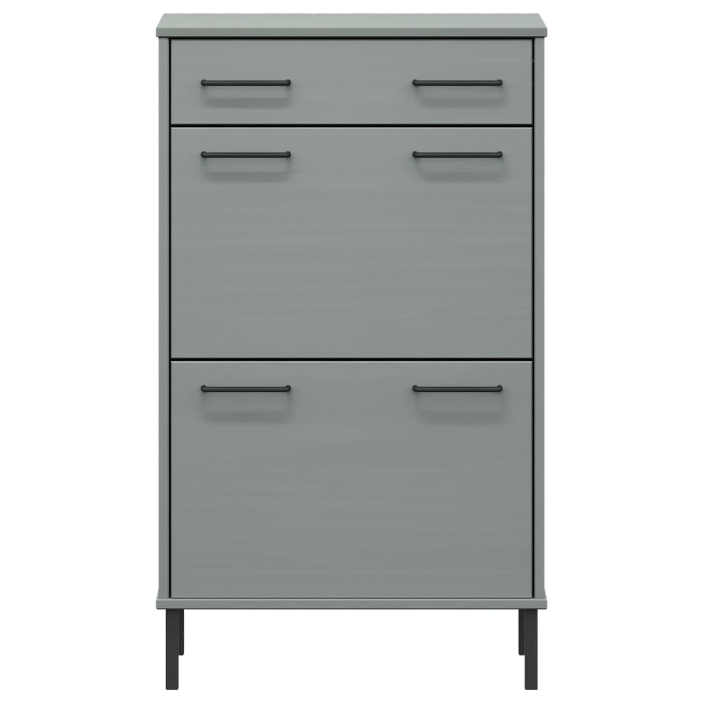 Botník S Kovovými Nohami Šedý Masivní Borové Dřevo Oslo