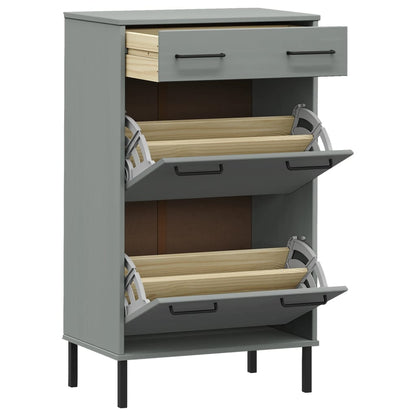 Botník S Kovovými Nohami Šedý Masivní Borové Dřevo Oslo