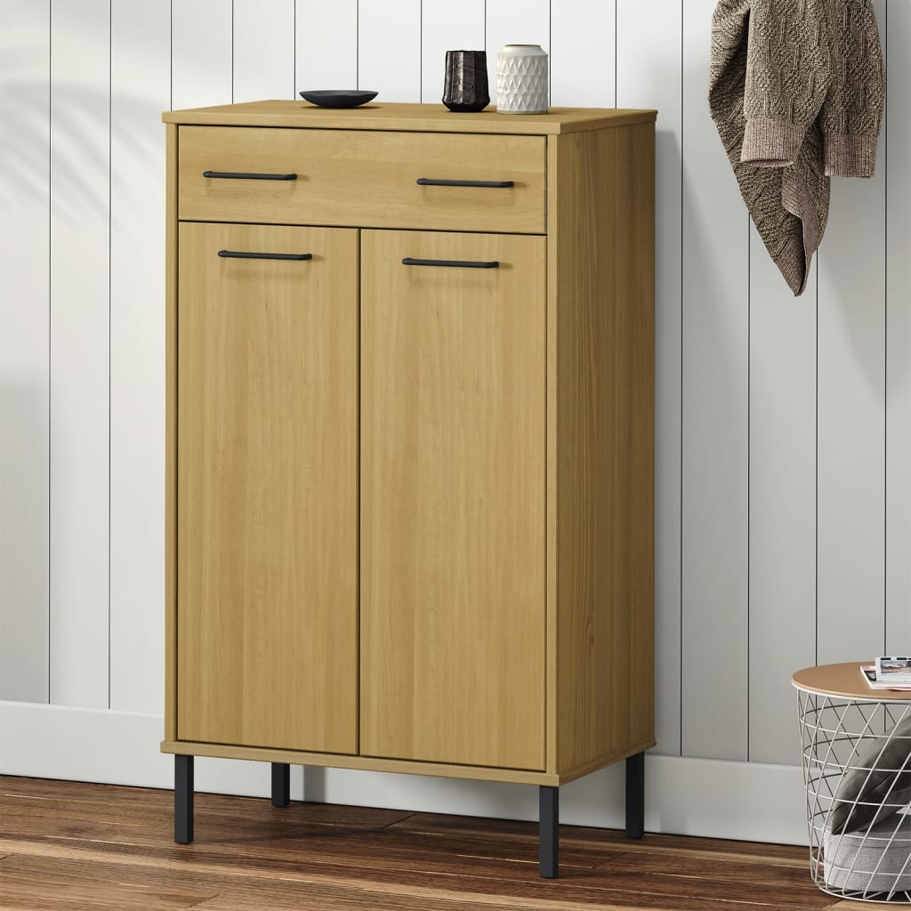 Botník S Kovovými Nohami Šedý Masivní Borové Dřevo Oslo