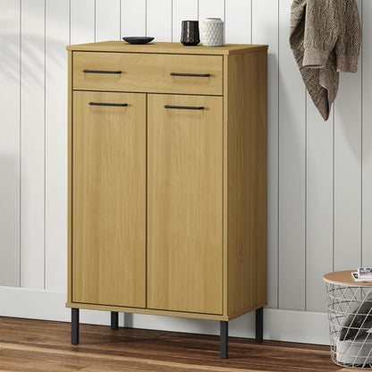 Botník S Kovovými Nohami Šedý Masivní Borové Dřevo Oslo