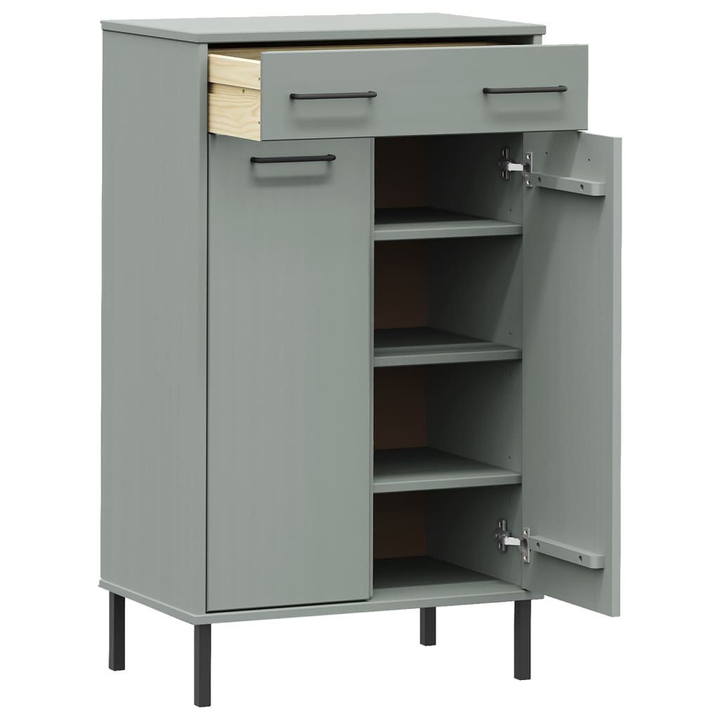 Botník S Kovovými Nohami Šedý Masivní Borové Dřevo Oslo