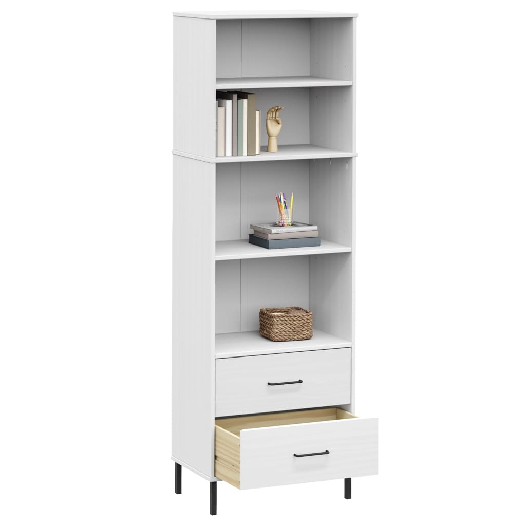 Knihovna Se 2 Zásuvkami Bílá 60X35X180 Cm Masivní Dřevo Oslo