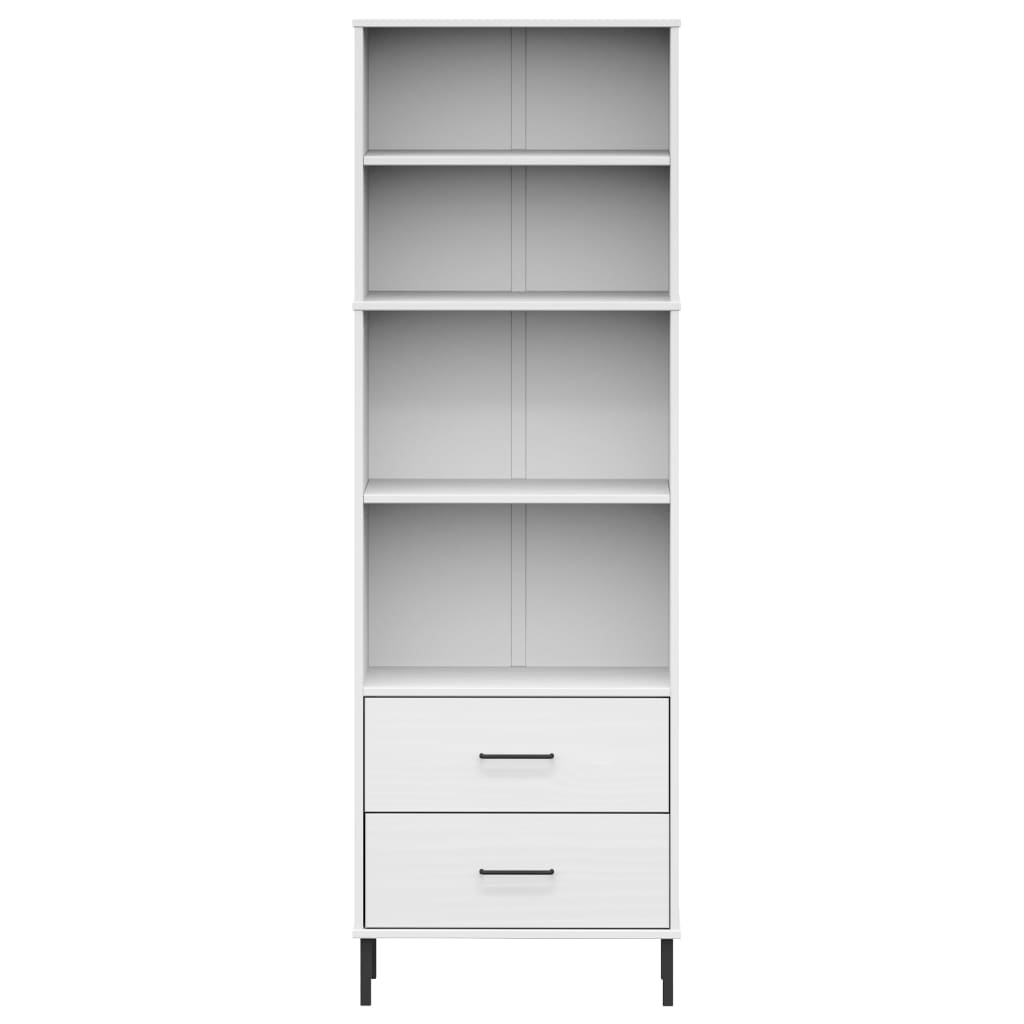 Knihovna Se 2 Zásuvkami Bílá 60X35X180 Cm Masivní Dřevo Oslo