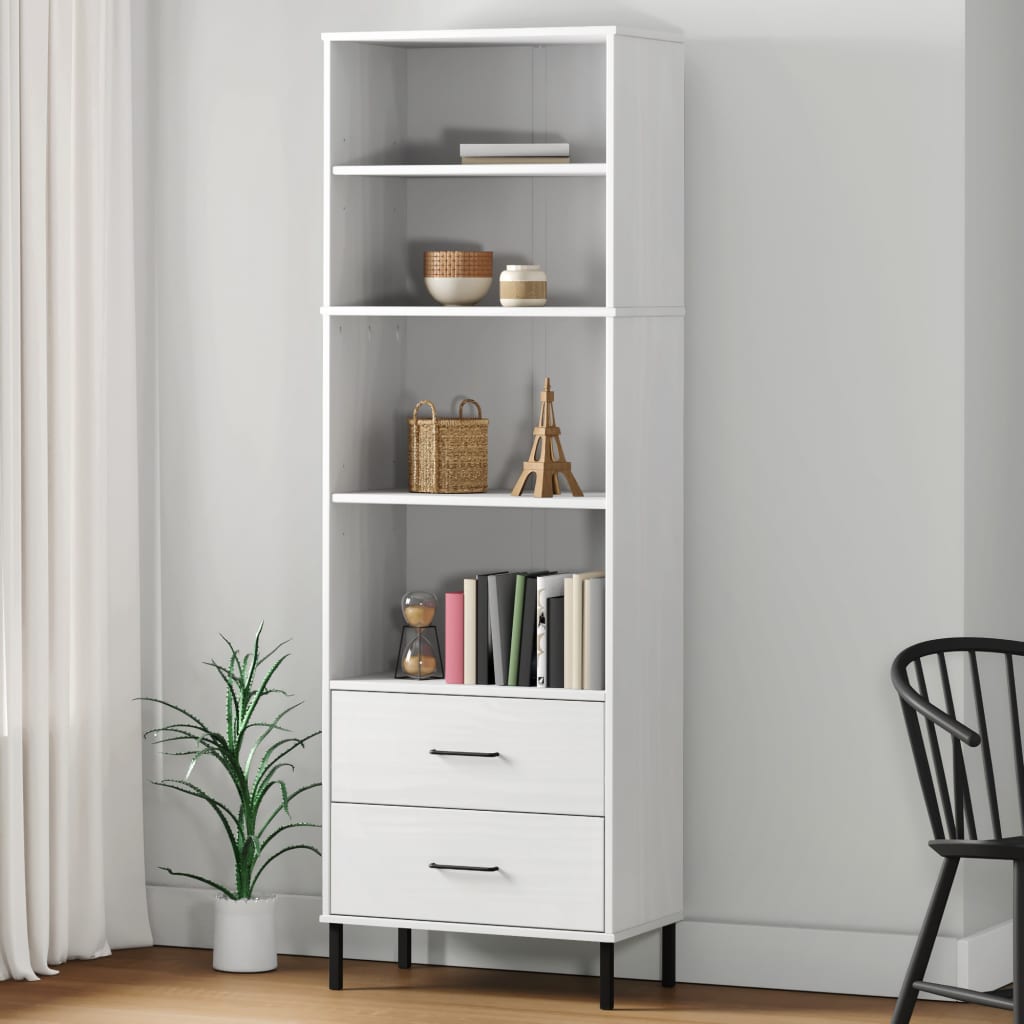 Knihovna Se 2 Zásuvkami Bílá 60X35X180 Cm Masivní Dřevo Oslo
