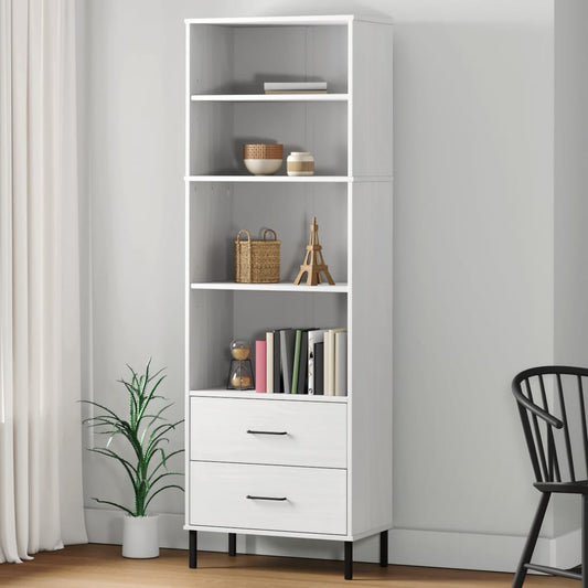Knihovna Se 2 Zásuvkami Bílá 60X35X180 Cm Masivní Dřevo Oslo