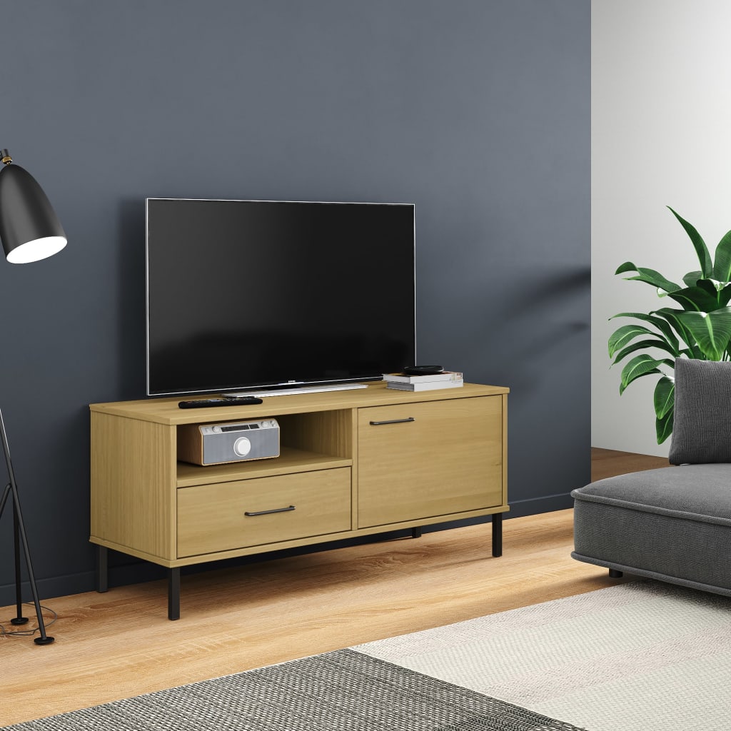 Tv Skříňka S Kovovými Nohami Masivní Borové Dřevo Oslo