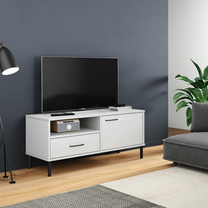 Tv Skříňka S Kovovými Nohami Masivní Borové Dřevo Oslo