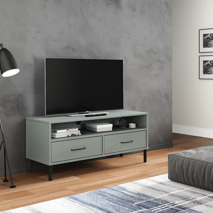 Tv Skříňka S Kovovými Nohami Masivní Borové Dřevo Oslo