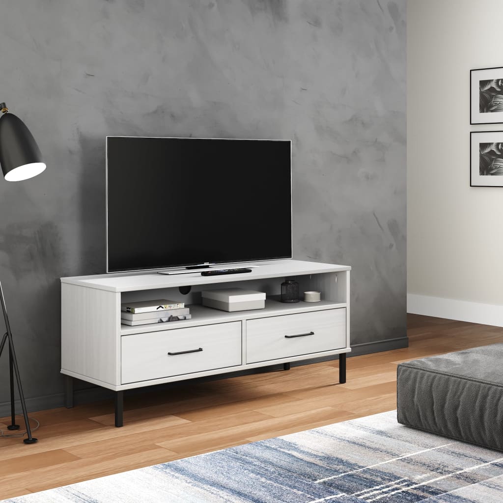 Tv Skříňka S Kovovými Nohami Masivní Borové Dřevo Oslo