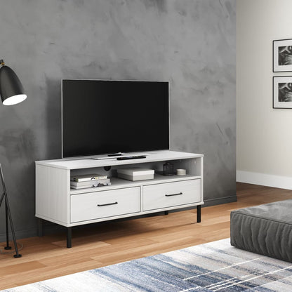Tv Skříňka S Kovovými Nohami Masivní Borové Dřevo Oslo