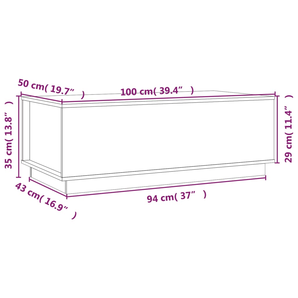 Konferenční Stolek Bílý 100X50X35 Cm Masivní Borové Dřevo